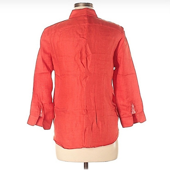 LAUREN Ralph Lauren Red Orange Linen Button Up Shirt Size Petite Medium - Picture 2 of 6